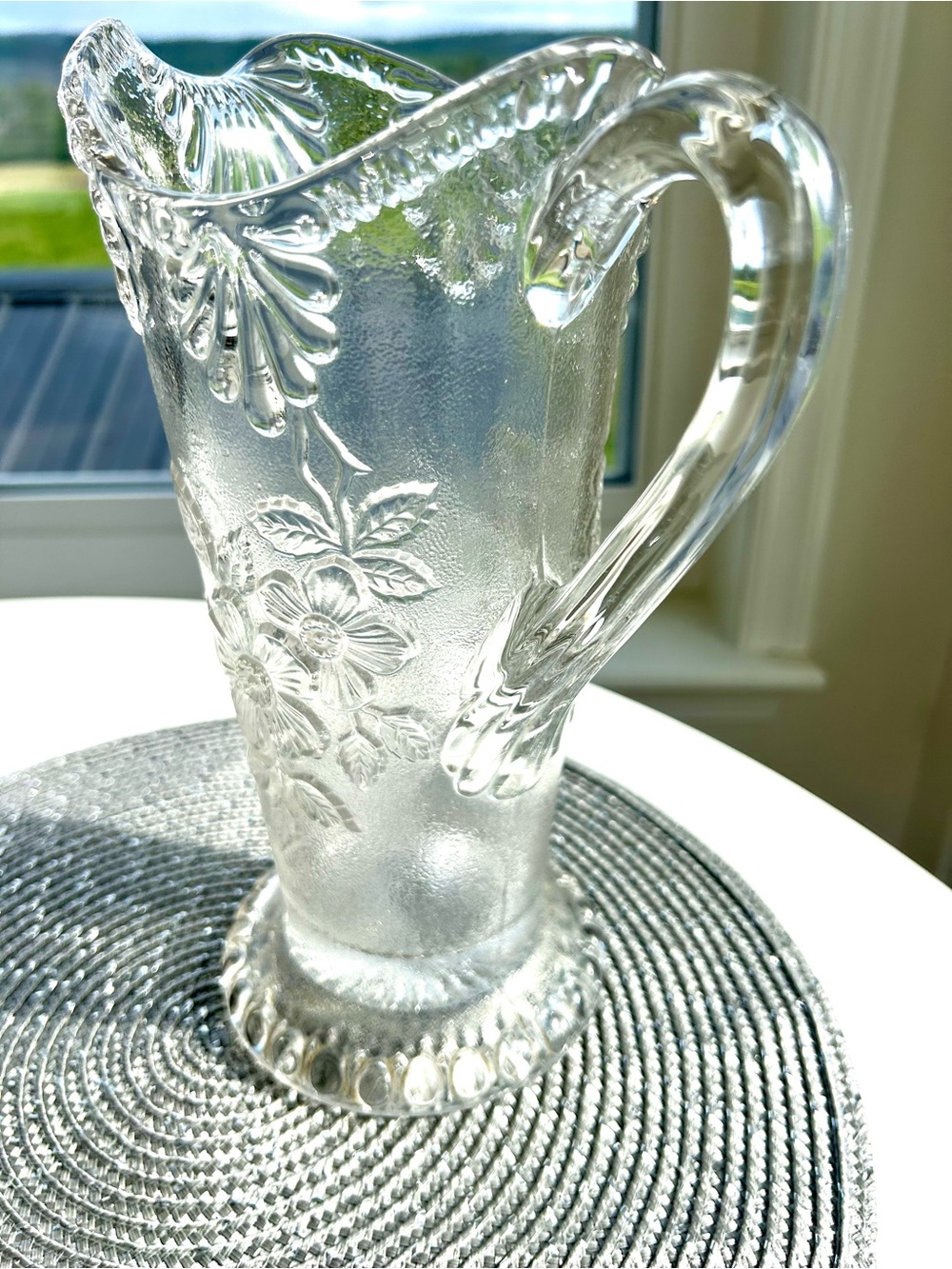 EAPG Riverside Glass H2O Pitcher Vase ~ Florentine Antique crystal Frosted